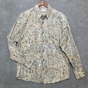 VTG Claiborne Button Down Shirt Men M Geometric Long Sleeve Artsy 100% Cotton